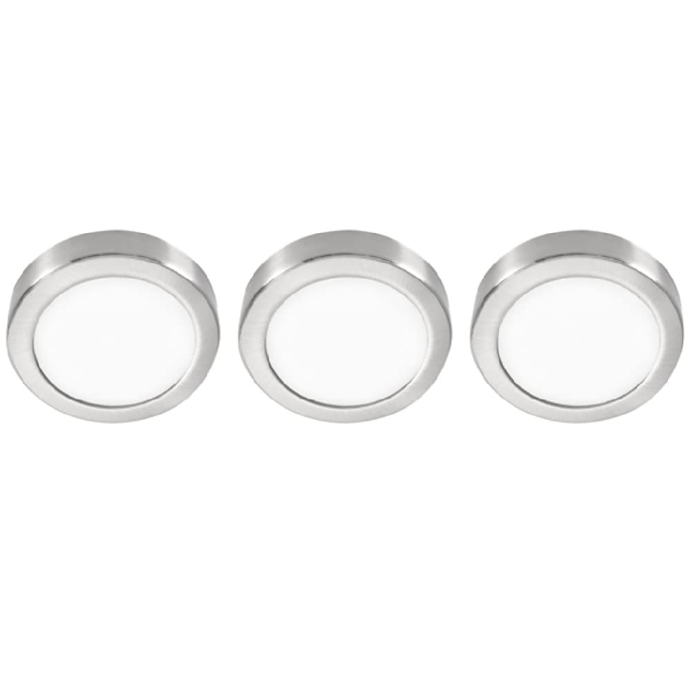 Britalia 3 Pack LED Stainless Steel Under Cabinet Round Circular Head Light Kit with Driver | 2W 100lm 4000k Cool White | Kitchen Lighting | Easy Plug & Play System | 12V Low Voltage