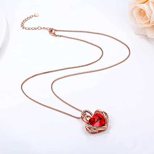Jd&P Swan Love Heart Pendant Necklace For Women Girls, 18K Gold Plated July Crystal Birthstone Necklace, Rose Gold Tone Jewelry Christmas Gifts For Mom Grandma, 18+2 Inch Box Chain #TOP4