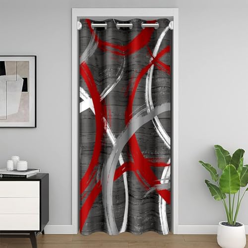 Enfants Rouge Gris Blanc Géométrique Rideau de Porte 86x203cm Stripes Rideau Occultant Rideaux Décoration Résumé Rideaux Interieur Salon Chambre Modernee...