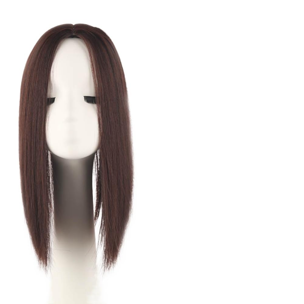 Hair Topper with Middle Part Bangs Clip in Straight Human Hair Toppers Seamless Hairpiece Toupee for Women Thin Hair (Natural balck,25cm)