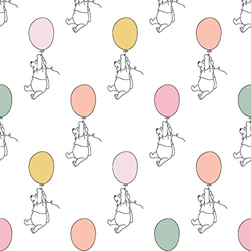 Disney Winnie The Pooh Ballon White 100% Cotton Fabric Sold by The Yard.