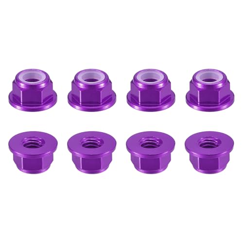 QUARKZMAN Nakrętki sześciokątne z nylonowymi wkładkami 8 sztuk - M5 X 0,8 mm Nakrętki samoblokujące ze stopu aluminium Anodowane z kołnierzem do mocowania (Fioletowy)