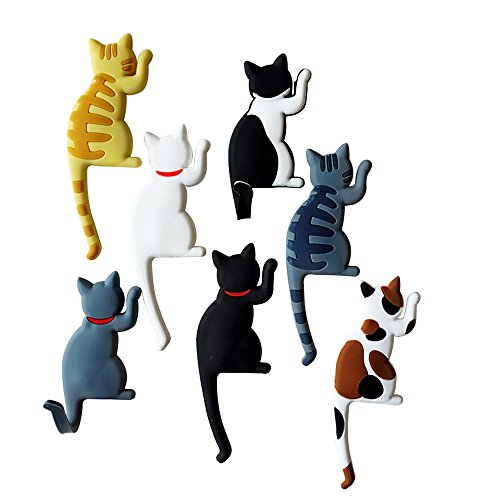 Comidox Cute Multifunction Cat Magnetic Refrigerator Sticker Fridge Magnet Hanging Hook 2 In 1 Gray Cat/Black White Cat/Yellow Striped Cat/Gray Yellow Striped Cat 4Pcs #TOP2