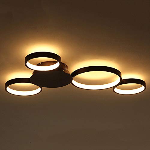 Dimmbar LED Deckenleuchte Wohnzimmer Deckenlampe Schlafzimmer Modern Aluminium Lampe mit Fernbedienung, Rund 4 Ringe Design, Wohnzimmerleuchte Esszimmerleuchte Leuchte, Kieselgelschirm, 49W, Braun Cover
