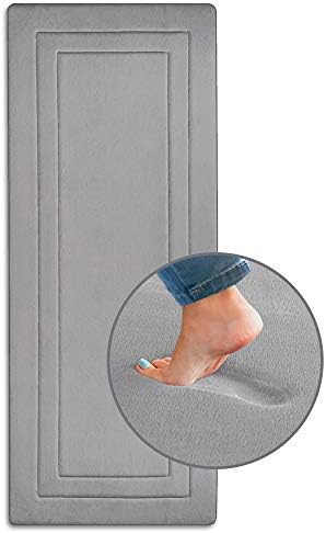 Ellendi Ultima Comfort Memory Foam Runner Rug - 24" x 60", Non-Slip Kitchen Runner - Extra-Long Bath Mat for Bathroom and Bedroom Floor (Gray)