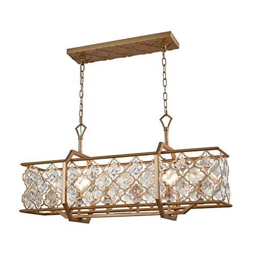 Elk Home Armand 6-Light Chandelier - in Matte Gold Finish, with Matte Gold Metal Shade with Clear Crystal, Traditional Style