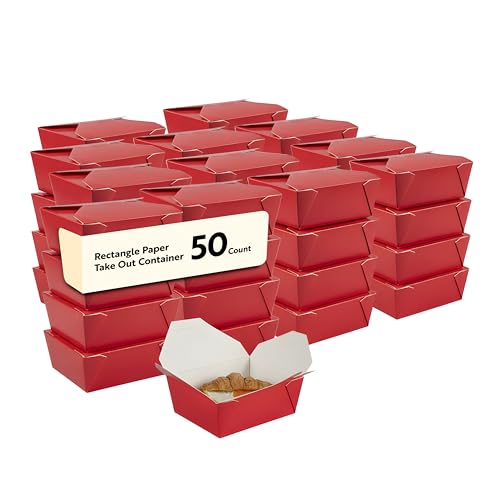 Restaurantware Paper Food Box 50 Count 45 Oz Leakproof Paper Lunch Box Greaseproof Food Container Tab-Lock Design 6.73 x 5.5 x 2.6 Inches Red