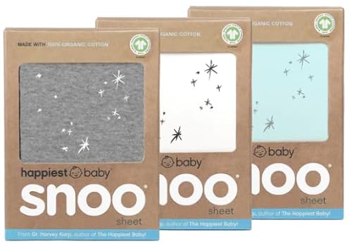Happiest Baby SNOO Stubenwagen-Spannbetttuch, 100 % Bio-Baumwolle, passend für SNOO Sleeper Kinderbettmatratze, 3er-Pack (Weiß, Grau, Blaugrün)