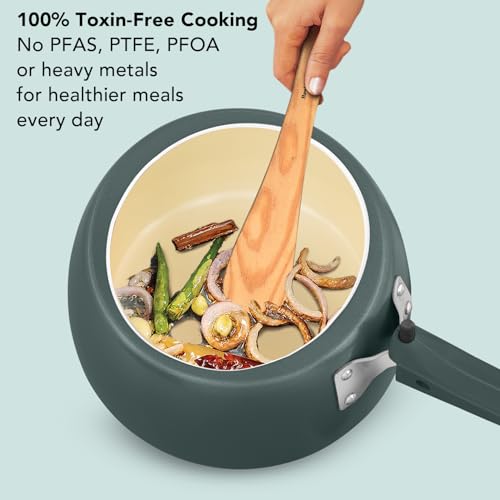 Image of Hawkins Cerenity 3L Pressure Cooker | Ceramic Coated Body | Contura Shaped | Induction & Gas Compatible | Cook Rice, Dal & Curries | ISI Certified | 5 Year Guarantee | Olive Green (ICG30)