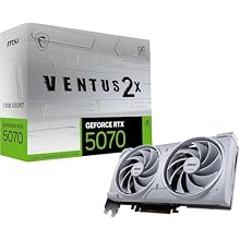 MSI NVIDIA GeForce RTX 5070 12G Ventus 2X OC White Graphics Card – 12 GB GDDR7 (28 GB/s /192 Bits), PCIe 5.0 – Dual Fan (2 x TORX 5.0 Fans), HDMI 2.1b, DisplayPort 2.1b, SFF Ready