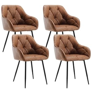 WOLTU Esszimmerstühle 4er Set, für Esszimmer Wohnzimmer, ergonomische Küchenstühle gepolstert mit Armlehnen, Metallbeinen, Sitzfläche aus Vintage-Kunstleder