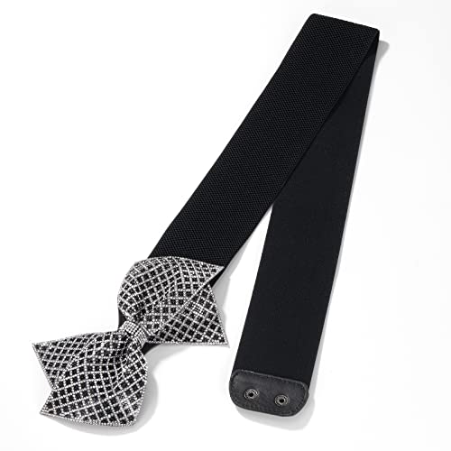 Yooai Women Dress Belts Rhinestone Bow Belt Wide Elastic Stretchy Cinch Waist Belt For Women Ladies Dresses Black M #TOP2