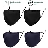 ecotru UK 4 Pack Reusable Cotton Face Masks, 2 Navy Blue, 2 Black Mask with Nose Wire for Glass Wearers, 3-Ply Washable & Breathable Fabric with Filter Pocket & Adjustable Loops - Image 5