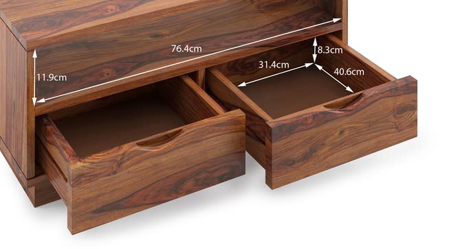 Image of DRIFTINGWOOD Zylo Solid Wood Coffee Table | Teapoy Center Table for Living Room with 2 Drawers & Shelf Storage | Wooden Sofa Centre Tea Table | Honey Finish