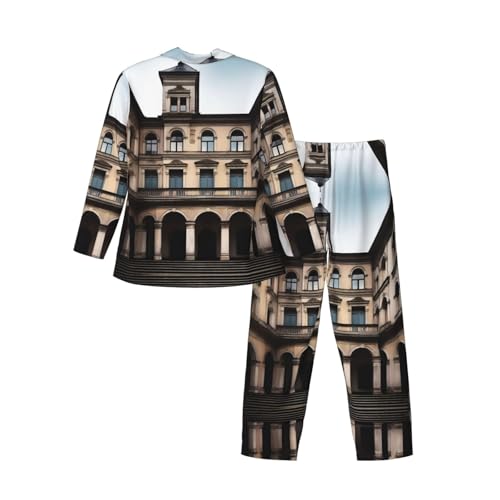 Pyjama homme doux imprimé architecture ancienne pour des nuits sereines