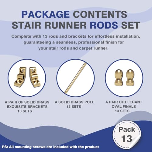 Hrokz Real Brass Stair Rods Set of 13, Fits Carpet Runners Up to 28" Wide by Hrokz - Used condition - Image 5