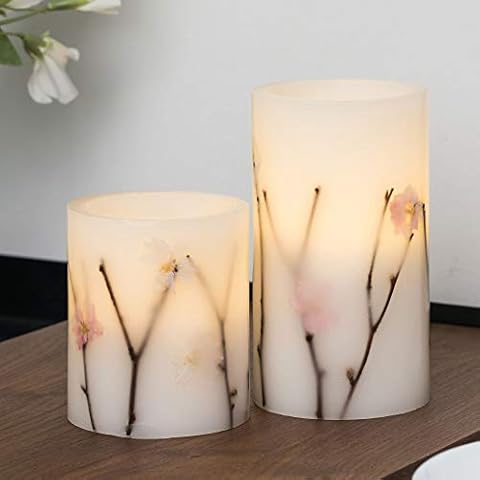 Pauleen Shiny Blossom Candle Set of 2 Real Wax LED Candles with Warm White Flickering Flame Wax for Birthdays, Weddings, Party, Christmas 48010, White, Pink, Brown Cover
