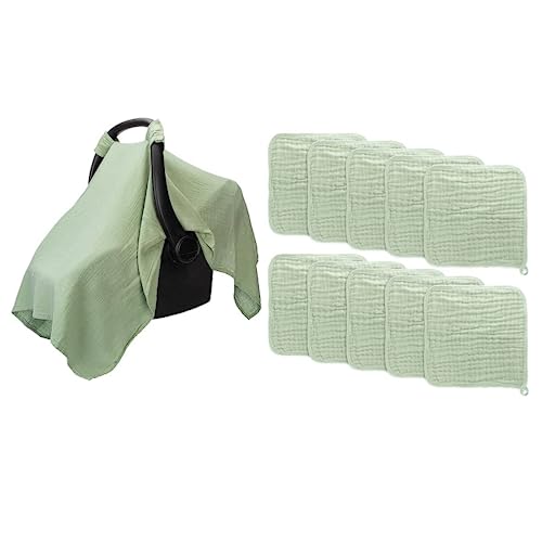 Image of Comfy Cubs Muslin Cotton Baby Car Seat Cover and Cotton Towels, Wash Cloths Bundled - Large 10”x10”