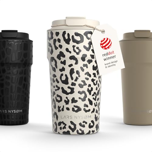 Image of LARS NYSOM Thermo Coffee Mug to go 17oz | Travel Mug 0.5 Liter with Insulation | Silicone grip base | Leak Proof Stainless Steel Tumbler for Coffee and Tea on the Go (Beige, 17oz)