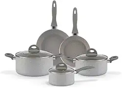 Brinox - Jogo de Panelas Antiaderente Ceramic Life 5 Peças Marble Blend com Indução - Cinza Claro