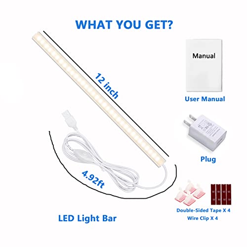 Image of Under Cabinet Lights, 12 Inch Dimmable LED Under Cabinet Lighting, Natural White 4000K, Slim Under-Counter Light Fixtures with Memory Function, Under Counter Lights for Kitchen, Desk Light Bar