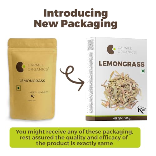 Image of Carmel Organics Lemongrass Whole 100 gm | Makes 50+ Cups of Herbal Tea | Natural | No Added Preservatives | Chukku Khasi inch or inchElumichai Poondu,Karpooravalli,Nimmakaya Pulihora | Cymbopogon flexuosus