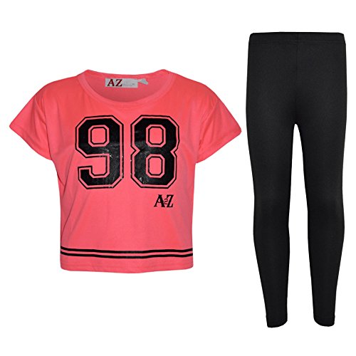 Conjunto de camiseta corta para niñas y leggings cómodos con estampado juvenil de 5 a 13 años