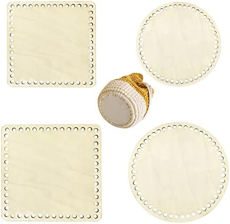 Crochet Basket Base, 4 PCS Creative Square Round Natural Wooden Bag Bases for Crochet Handmade Bag Bottom Base for DIY Basket Weaving Supplies Craft Making Home Decoration 2 Sizes