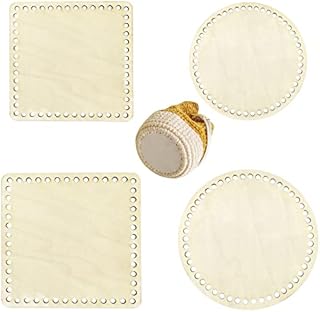Crochet Basket Base, 4 PCS Creative Square Round Natural Wooden Bag Bases for Crochet Handmade Bag Bottom Base for DIY Basket Weaving Supplies Craft Making Home Decoration 2 Sizes