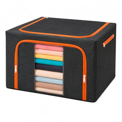 Image of DecorTwist Cloth Storage Organiser Box with Zipper Window | Foldable Wardrobe Storage | Dustproof & Stackable Style 15 (Style 3, Pack of 1)