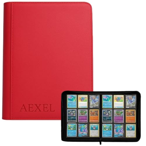 Image of Premium Trading Card Zipper Binder 360 Card Capacity 9 Pocket Pu material For Trading Cards, Sports Cards, TCG Cards (Royal Red)