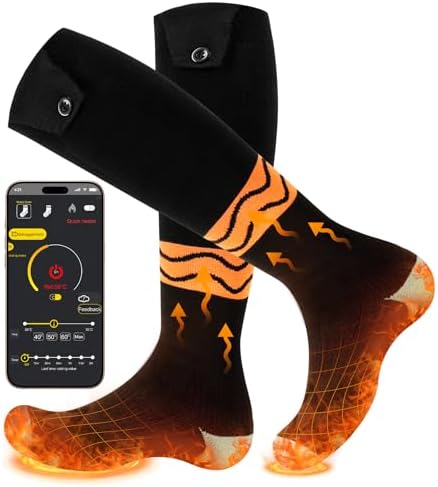 Heated Socks for Men Women, with APP Control, Washable Winter Foot Warmer Socks 6000 mAh Rechargeable Electric Socks, for Outdoor Camping, Hunting, Skiing, Hiking, Fishing, Cycling, Work