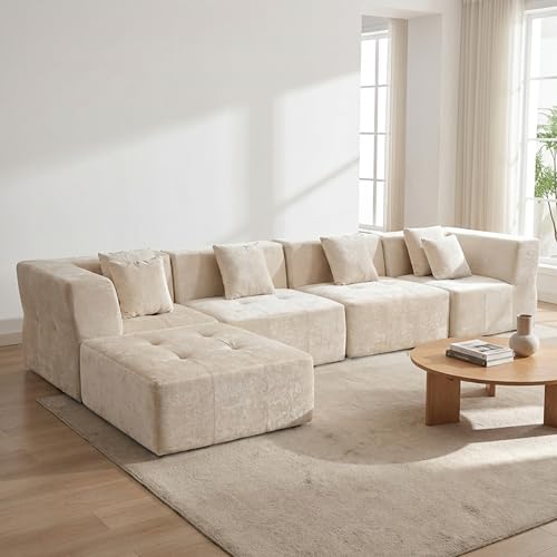 · REDEARTH · Boneless L Shaped Sectional Sofa in a Box, 5 Seater - Cream
