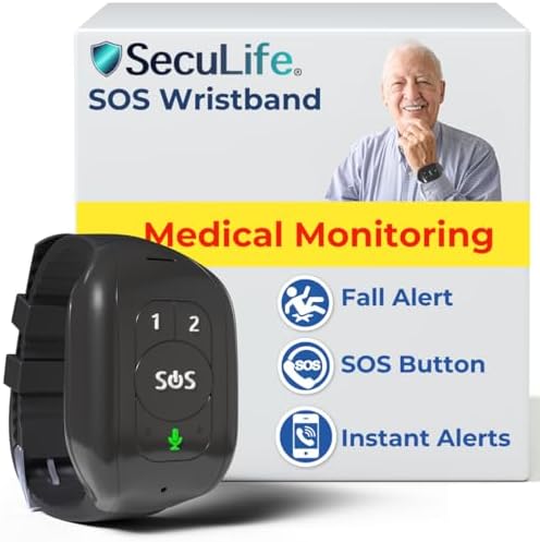 Seculife SOS Wristband – Elderly Life Saving Fall Alert System, Emergency Call Button, Assistive Speakerphone, GPS Tracking, Seniors Dementia, Alzheimer’s, 24/7 Medical Monitoring (Black)