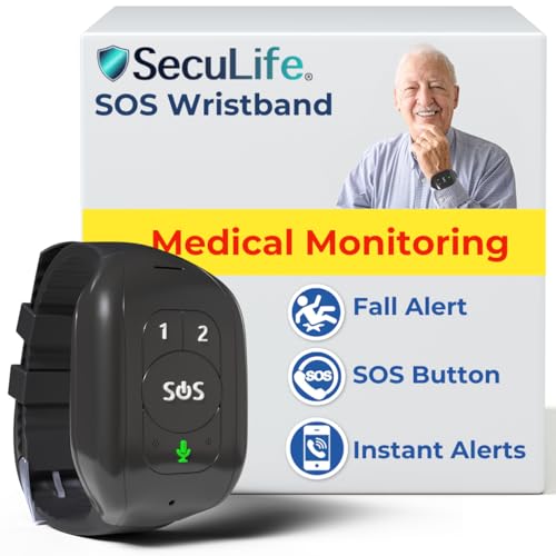 Seculife SOS Wristband – Elderly Life Saving Fall Alert System, Emergency Call Button, Assistive Speakerphone, GPS Tracking, Seniors Dementia, Alzheimer’s, 24/7 Medical Monitoring (Black)