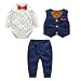 Fairy Baby Baby Boys 3pcs Costume Formel Toddlers Gentleman Body + Gilet + Pantalon Size 73(9-12 Mois) (Bleu)