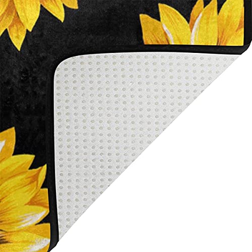 Qugrl Sunflowers Area Rug Black Carpet Rugs Floor Mat For Bedroom Living Dining Dorm Room Home Decor 36"×24" #TOP3