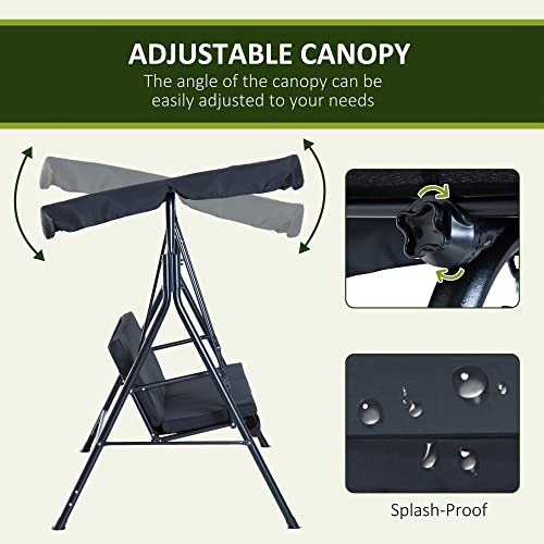Outsunny 3-Seat Outdoor Patio Swing Chair With Removable Cushion, Steel Frame Stand And Adjustable Tilt Canopy For Patio, Garden, Poolside, Balcony, Backyard, Black #TOP3
