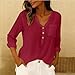 Women Fashion Long Sleeve Shirts Cotton Linen Blouses 2026 Summer Casual Loose Button Tops Solid Tshirt with Pocket Red