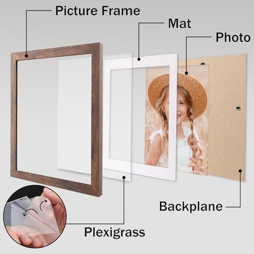 ORIVAN 8x10 Wood Picture Frame with 6x8 Mat, Vintage Brown #TOP18