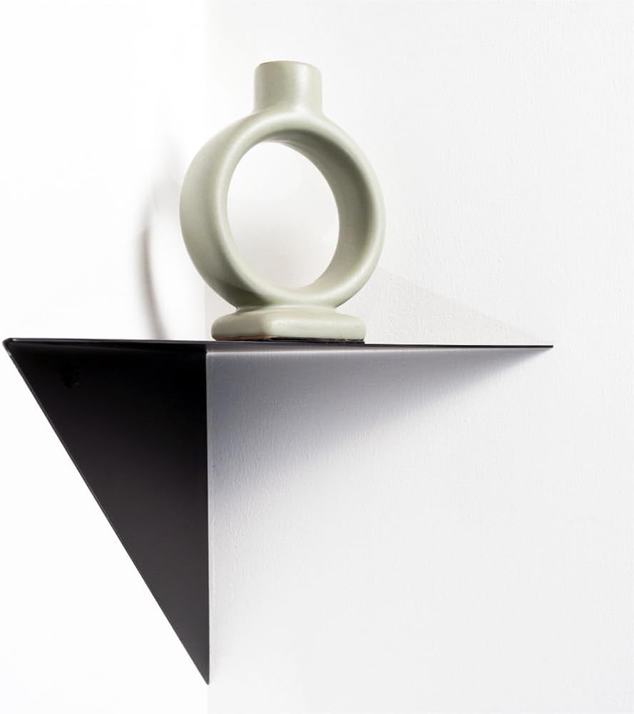 Corner Shelf for Walls, Black Simple Metal Shelves Wall Mounted, Creative Floating Shelf Set of 2 Geometric Plant Rack, Bathroom, Living Room Small Corner Ledge Triangle Shelving (Black, Set of 2)