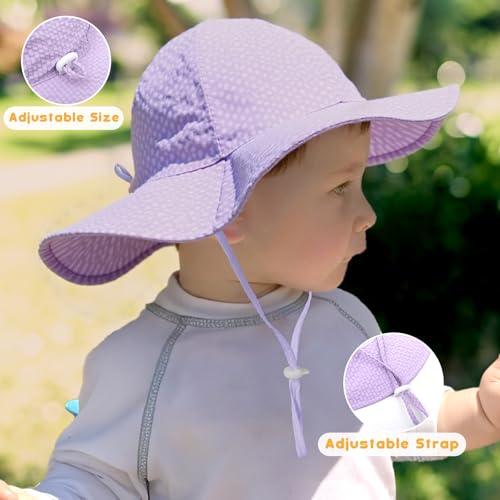 Image of HONGTEYA Baby Sun Hat Toddler Girl Beach Hat Sun Protection Adjustable Outdoor Summer Wide Brim Bucket Hat for Infant Kids