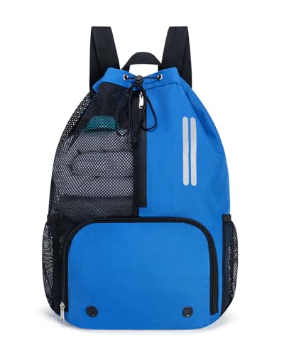 ecosmile Swim Bag Mesh Drawstring Backpack with Shoe Compartment & Wet Pocket Waterproof Beach Backpack Pool Bag for Swimming Gym Travel and Workout Gear (Blue)