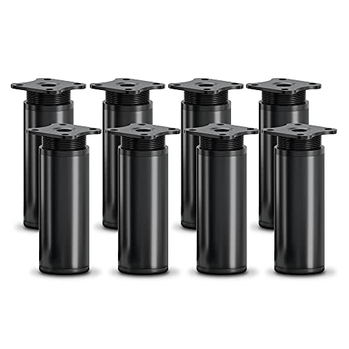 sossai® MFR1 Designer Furniture Feet Height Adjustable Set of 8 Round Profile Diameter 40 mm Colour: Black Matt Height: 100 mm (+20 mm) Material: Aluminium