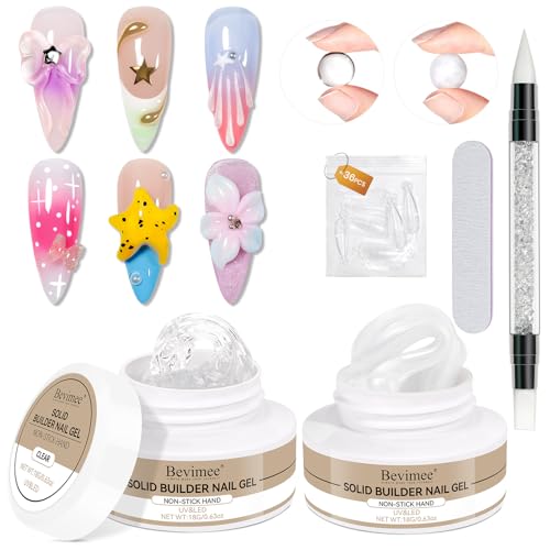 Bevimee Molding Gel for Nails, Solid Builder Gel for Nails Non-Stick Hand for Modeling Sculpture Nail Extension UV/LED Manicure DIY at Home Clear Pearl White 2PCS