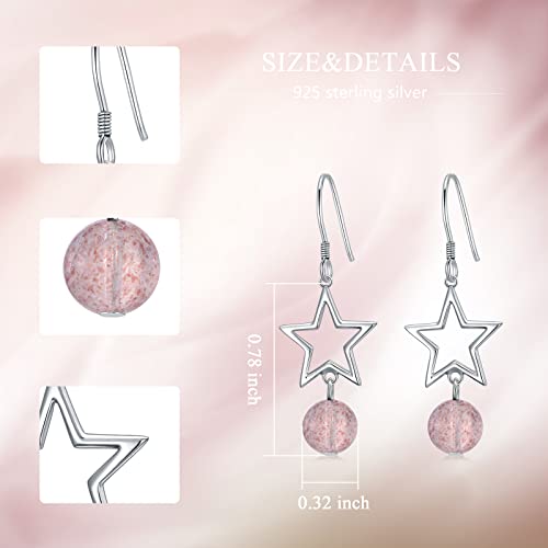 Platyco Strawberry Quartz Earrings Dangle 925 Sterling Silver Strawberry Quartz Crystal Earrings Natural Strawberry Quartz Earrings Drop Hypoallergenic Earrings Gift For Women Girls #TOP5