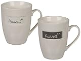 Bada Bing 2er Set Set Tassen Auszeit Becher Kaffeetasse Kaffeebecher Grau Creme Trend 22 + Brot Fibel