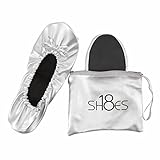 Shoes 18 Women's Foldable Portable Travel Ballet Flat Shoes w/ Matching Carrying Case (7/8, Silver sh18-1)