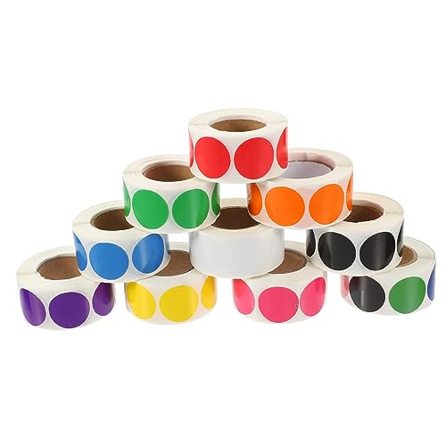 NUOBESTY 10rolls Self-Adhesive Dot Stickers for Coding Round Label Stickers Mixed Colors for Organizing Office Classroom and Home Use