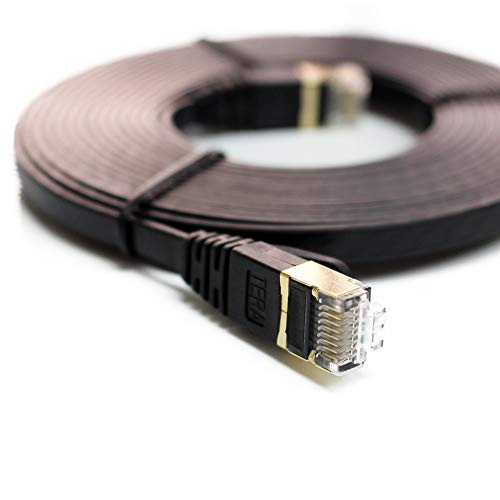 Tera Grand - 12Ft - Cat7 10 Gigabit Ethernet Ultra Flat Patch Cable For Modem Router Lan Network, Gold Plated Shielded Rj45 Connectors, Faster Than Cat6A Cat6 Cat5E, Black #TOP2